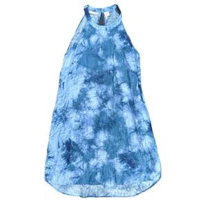Cynthia Rowley 100%‎ Linen Halter Dress Swim Suit Cover Up Blue Tie Dye Size Sm